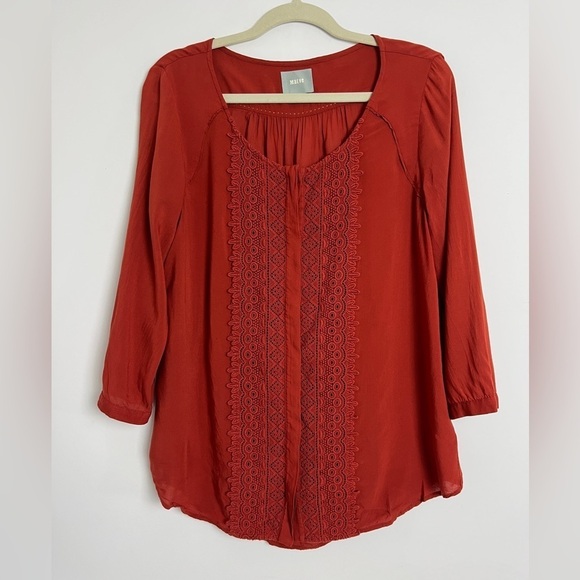 Anthropologie Maeve Rust Red Crescent Lace Street Crochet Blouse Sz 8 Bohemian - Picture 3 of 13